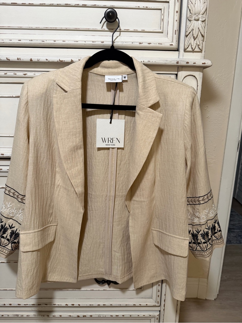 Wren Beige Embroidered Sleeve Blazer
